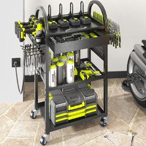 KAFAHOM Power Tool Cart with Charging Station, Rolling Tool Cart with Drawer, Heavy Duty Power Tool Organizer with 360° Silent Wheels,Tool Holder Storage for Garage, Warehouse & Repair Shop