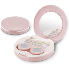 2 Pack Travel Contact Lens Case Kit, Portable Eye Contact Case with Mirror, Remover Tool, Tweezers & Solution Bottle, Contact Lens Holder Box Container Storage for Outdoor Daily (Round, Green)