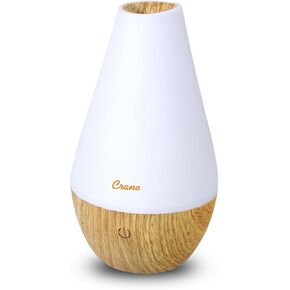Crane Aroma Therapy Diffuser, 6 Ounce Tank, Essential Oils Included, Color Changing Light, 9 Hour Run Time, Auto Shutoff, Wood Base