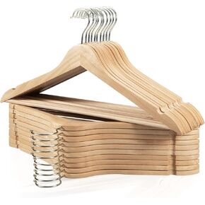 Wooden Hangers 20 Pack, Non-Slip Wood Hangers with 360° Swivel Hook & Notches, Slim Coat Hangers for Shirt, Suit, Jacket, Dress, Natural