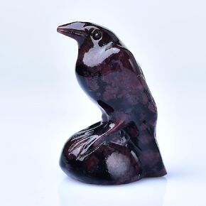 Natural Garnet Crystal Raven Statue 2" Healing Crystal Handmade Sculpture Lucky Guardian Pocket Statues Reiki Meditation Office Home Decoration Gift