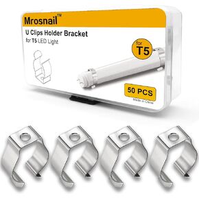 50Pcs T5 LED Tube Light Clips - Nickel-Plated Manganese Steel Light Tube Fasteners for Secure Mounting, Prevents Sagging, Ideal for Tube Lamps, Surface Mounting Brackets, PVC Tube Clamps