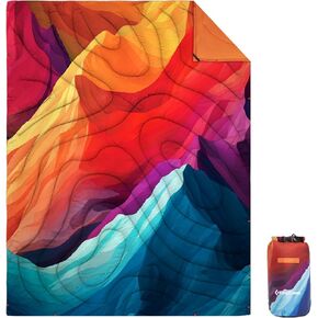 KingCamp Camping Blanket, Thickened Puffy Stylish Printed Blanket, Lightweight Warm Quilt with Snap Button, Portable for Travel, Stadium, Airplane, 69" x 53", Red/Yellow