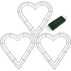 3pcs Heart Wire Wreath Frame, Metal Flower Wreath Frames Green Floral Wire Wreath Frames for New Year Valentines Day Wedding Spring Garden