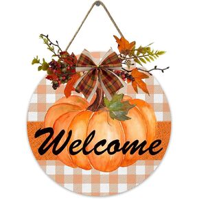 Fall Wreaths Decor Welcome Sign for Front Door - Welcome Sign for Fall Decorations Fall Door Decorations for Home Outside/Inside, Autumn Thanksgiving Decor 12x12 Inch