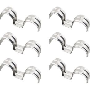 6PCS 25mm M-Type Stainless Steel Double Line Clamps Kit Bracket Tube StrapTwo Hole Rigid Pipe Strap for Tube, Pipe or Wire Cord Installation Pipe Strap