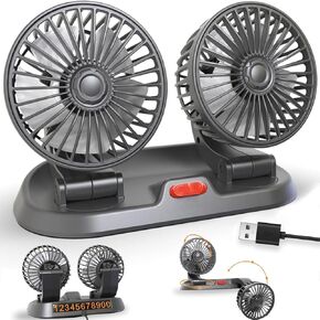Car Fan 2024 Dual Head USB Fan for Car, Portable Vehicle Cooling Fan - Brushless Motor, 2 Speeds, 360° Rotation, for Car Dashboard, SUV/RV/Truck/Sedan/Cruise/Office/Home, USB Powered