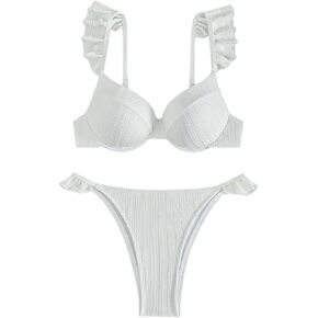 SHENHE Women's Ruffle Bikini Set Underwire Push Up Swimsuit 2 Piece Bathing Suit