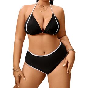 SOLY HUX Women's Plus Size Swimsuit Halter Triangle Bikini Sets Two Piece Bathing Suits