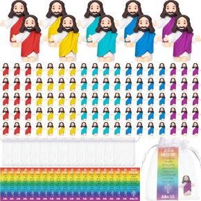 Barydat 75 Sets Mini Jesus Figurines Jesus Toys Include 75 Little Jesus Figures 75 Prayer Cards 75 Organza Bags Religious Party Favors Gifts for Easter Church Hide Sunday School Baptism(Multicolored)