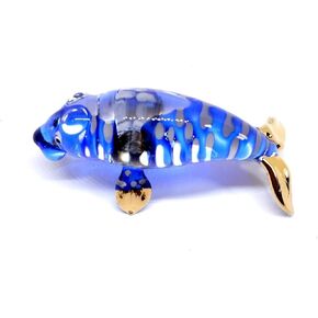 Handmade Mini 2.25" Blue Manatee Figures Blown Glass Art, Collectible Figurines Gift Ideas, Cute Miniature Animals, Tiny Ornament Cool Stuff Decor No.1