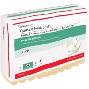 Cardinal Health™ Quilted Adult Briefs, Wings™ Ultra with BreatheEasy™ Technology, Extra Heavy Absorbency, X-Large, Case of 60