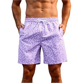 OYOANGLE Men's Floral Print Graphic Drawstring Shorts Summer Beach Shorts Athletic Shorts