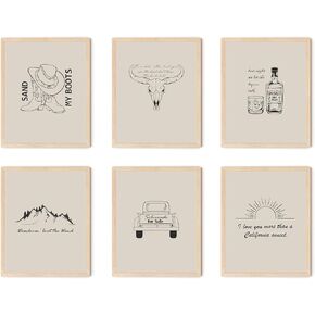 TwoDays Western Posters, Country Music Inspired Room Decor for Fans, Song Lyric Artwork Merch, Album Wall Art Prints for Bedroom. (8" X 10", Set of 6, UNFRAMED)