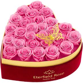Eterfield Forever Flowers in Heart Shape Box 27-Piece Preserved Roses Heart Box Flowers Fresh Bouquet Flowers Gift for Wife Valentines Day Mothers Day (Red)