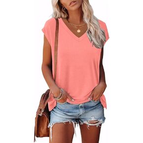 Womens Cap Sleeve 2024 Summer Tops Trendy Tank Tops V Neck Loose Fit Shirts Red XL