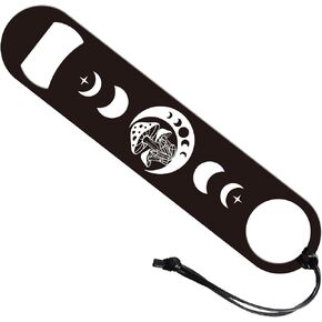 GLOBLELAND 7inch Lunar Phase and Mushrooms Art Stainless Steel Bottle Opener with PU Cord Beer Bottle Opener Flat Bottle Opener Heavy Duty Bar Bartender Opener for Home Kitchen Bar