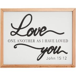 Faithful Finds Wooden Farmhouse Christian Wall Decor Sign, John 15:12 Bible Verse, Love One Another As I Have Loved You (12 x 15 In)