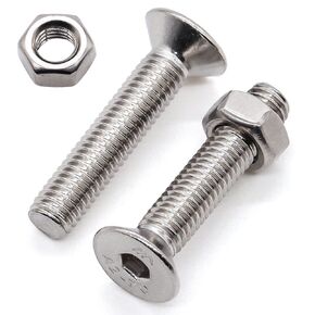 Glvaner (40 Sets) M5-0.8 x 25mm Stainless Steel Flat Socket Head Cap Screws Countersunk Head with Hex Nuts 304 (18-8) Stainless Steel Full Thread Coverage