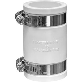Fernco 1056-125 1-1/4-in. Flexible PVC Pipe Coupling for Cast Iron and Plastic Plumbing Connections in White