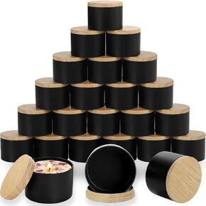 4oz Black Candle Tins, Black Matte Candle Jars with Wood Grain Lids for Candle Making,Black Empty Metal Candle Container for Making Candles