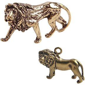 Ximimark 2 PCS 3D Mini Lion Casting Animal Figurine Retro Style Metal Sculpture Home Office Room Desktop Decoration Collect Ornaments Gift