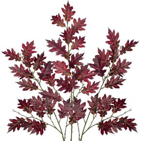 Artificial Fall Oak Leaves Stems 42" Fake Autumn Silk Leaf Branches 3Pcs Faux Tall Stems for Home Kitchen Farmhouse Vase Thanksgiving Table Centerpieces Harvest Festival Party Decor (Orange)