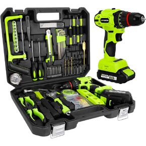 Home Tool Set with Brushless Drill, 20V 119PCS Cordless Drill Tool Box with Battery, Tool Kit with Drill for Men & Woman, 24+1 Keyless Metal Chuck Brushless Drill Set for Household Repair Kit