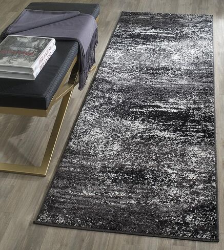 سجادة SAFAVIEH Adirondack Collection - 2'1" x 6'، فضي وأسود، تصميم تجريدي حديث، لا يتساقط ويسهل العناية به، مثالي للمناطق ذات حركة المرور العالية في غرفة المعيشة وغرفة النوم (ADR112A) in Saudi Arabia