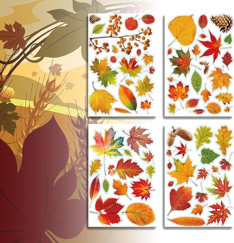نافذة الخريف تتشبث ملصقات نافذة عيد الشكر على الوجهين الخريف الشارات مابل ليف الصنوبر الجوز أوراق البندق لزجاج النافذة الباب DIY الديكور in Kuwait