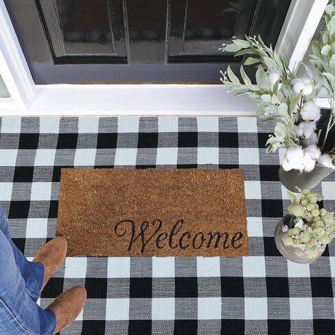 Woven Buffalo Checkered Plaid Rug - Carpets for Living Room, Bedroom, Dining Room, Home Décor - Luxurious Handcrafted Rug - PET-Yarn - Modern Rugs- 4’ x 6’- Black & White in Saudi Arabia