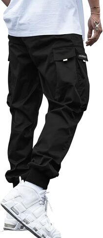 OYOANGLE Men's Casual Drawstring Elastic Waist Flap Pocket Letter Graphic Street Jogger Cargo Pants Apricot Large in Saudi Arabia