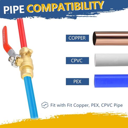 1/2 Inch 3-Way Ball Valve,Push-fit Plumbing Fittings to Connect PEX, Copper, CPVC, PE-RT, With Disconnect Clip(Pack of 1) in Saudi Arabia