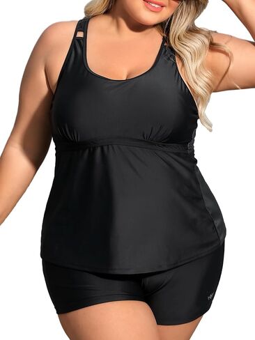 Angel season Plus Size Tankini Swimsuits for Women Zippered Two Piece with Shorts-Recommend Smaller One in Kuwait