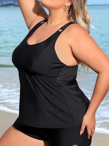Angel season Plus Size Tankini Swimsuits for Women Zippered Two Piece with Shorts-Recommend Smaller One in Kuwait