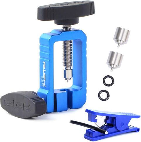 أداة إدخال محرك إبرة مطورة، أداة إدخال تركيب خرطوم هيدروليكي للدراجة، هيكل من سبائك الألومنيوم مع قاطع خرطوم هيدروليكي، قطعتان من الكشتبانات وحلقتان على شكل حرف O (أزرق) in Kuwait