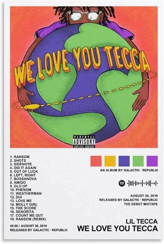 MEETJE Lil Tecca - ملصقات قماشية لألبوم We Love You Tecca لهدية جمالية للغرفة بدون إطار: 16 × 24 بوصة (40 × 60 سم) in Kuwait