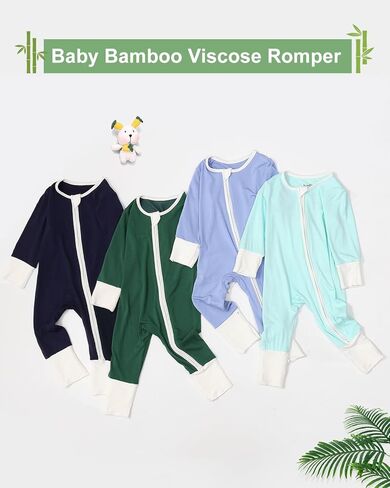 JunNeng Rayon من Bamboo Baby Romper Sleeper مع أقدام أساور القفاز، حديثي الولادة صبي فتاة سحاب مريح مناسب للنوم واللعب، قوس قزح + حيوان 3-6 أشهر in Kuwait