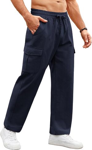 سروال رجالي كاجوال من COOFANDY مناسب للمشي لمسافات طويلة في الهواء الطلق، بنطال رياضي من القطن برباط مع جيوب in Kuwait