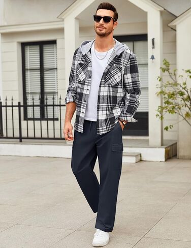 سروال رجالي كاجوال من COOFANDY مناسب للمشي لمسافات طويلة في الهواء الطلق، بنطال رياضي من القطن برباط مع جيوب in Kuwait