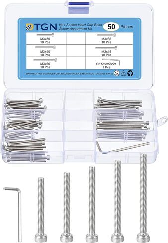 50Pcs M3 Metric Screw Assortment, M3 Bolts Socket Head Screws, 304 Stainless Steel M3x30/35/40/45/50mm Hex Socket Head Cap Screws Bolt Set with Wrench for 3D Printing DIY in Saudi Arabia