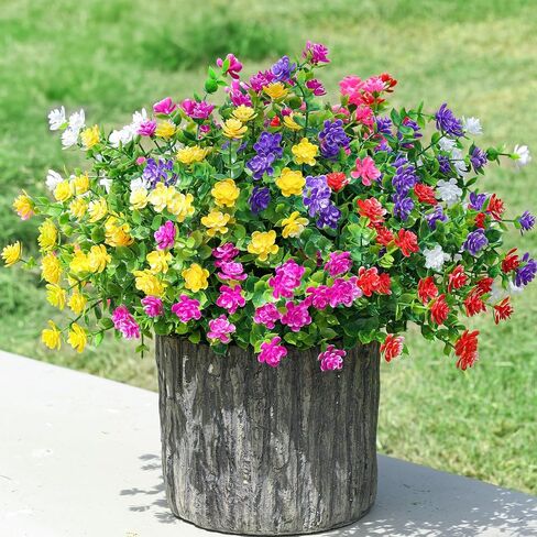 Ivydale Artificial Fake Outdoor Outside Mums Flowers Plants for Fall Autumn, 12 Bundles Faux Orange Plastic Shrubs Greenery Look Real UV Resistant for Front Door Porch Patio Balcony Garden Yard Decor in Saudi Arabia