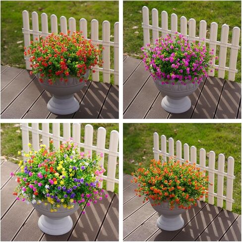 Ivydale Artificial Fake Outdoor Outside Mums Flowers Plants for Fall Autumn, 12 Bundles Faux Orange Plastic Shrubs Greenery Look Real UV Resistant for Front Door Porch Patio Balcony Garden Yard Decor in Saudi Arabia