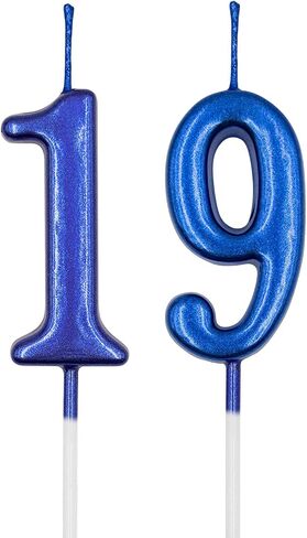 19th & 91st Birthday Candles, Blue Number 19 91 Candle for Cake, Happy Birthday Cake Topper Decoration for Birthday Anniversary Celebration Party Supplies in Kuwait