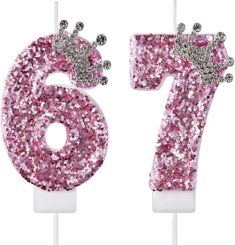 67 76 Birthday Candles, 67th 76th Cake Candles, Pink Birthday Number 67 76 Candles Cake Topper Decorations for Party Men Women in Kuwait