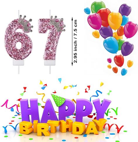 67 76 Birthday Candles, 67th 76th Cake Candles, Pink Birthday Number 67 76 Candles Cake Topper Decorations for Party Men Women in Kuwait