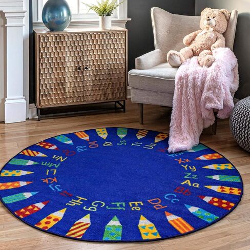 nuLOOM Rainbow Alphabet Area Rug, 5' Round, Blue in Saudi Arabia
