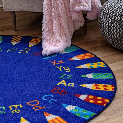 nuLOOM Rainbow Alphabet Area Rug, 5' Round, Blue in Saudi Arabia