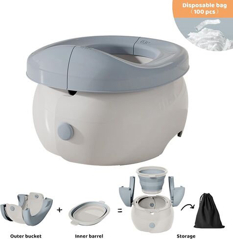 مقعد تدريب محمول على المرحاض 2 في 1 من UNCLE WU، مقعد نونية للسيارة للذهاب، كرسي نونية للأطفال قابل للطي (يتضمن حمل 100 حقيبة) رمادي وأبيض in Kuwait