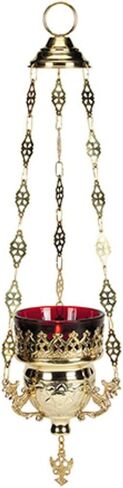 Hanging Votive Glass Candle Holder with Red Glass, 10 1/2 Inch in Saudi Arabia